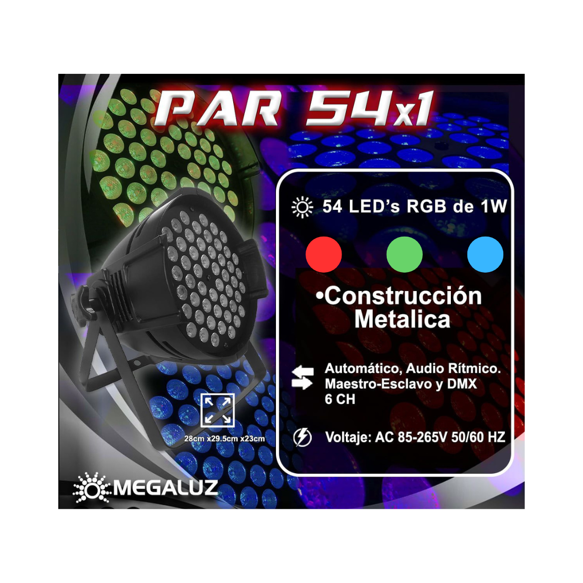 Wash Cañón de 54 leds de 1w RGB carcasa de metal 54x1 Megaluz